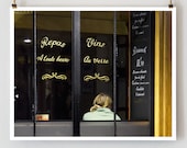 Woman in a Cafe, Paris Photography, Paris Cafe,  Art Prints, Portrait Photography, Paris Typography, Black