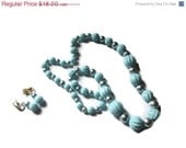 Blue Lucite  Beaded Necklace and Dangle Earrings Demi Parure Costume Jewelry