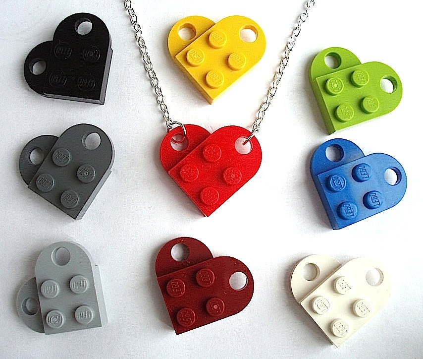 Heart Necklace - Silver or Gold Plated Chain - Handmade with LEGO(r) plates