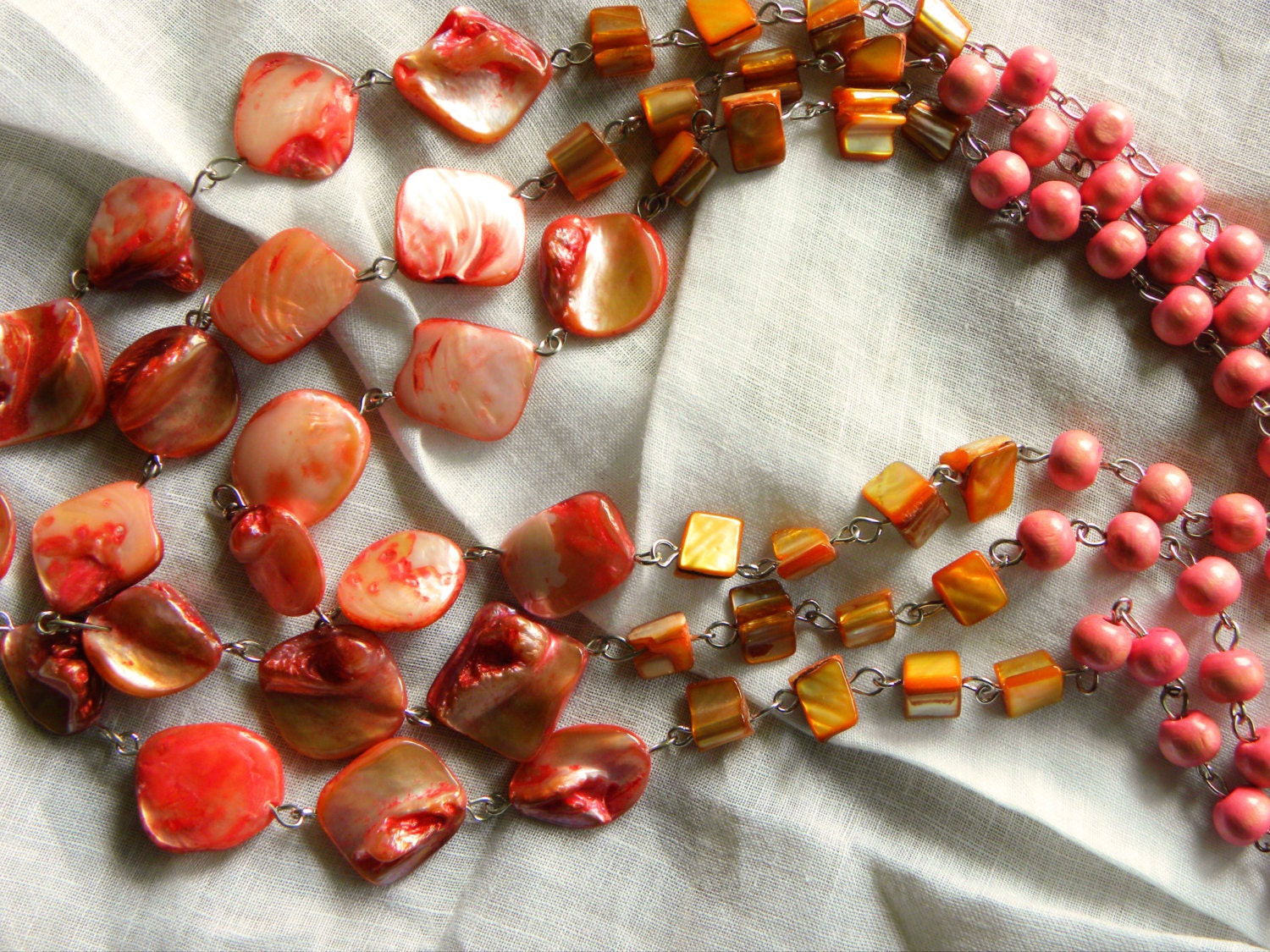 Pink Shell 3 Stand Necklace Vintage Shipping Included
