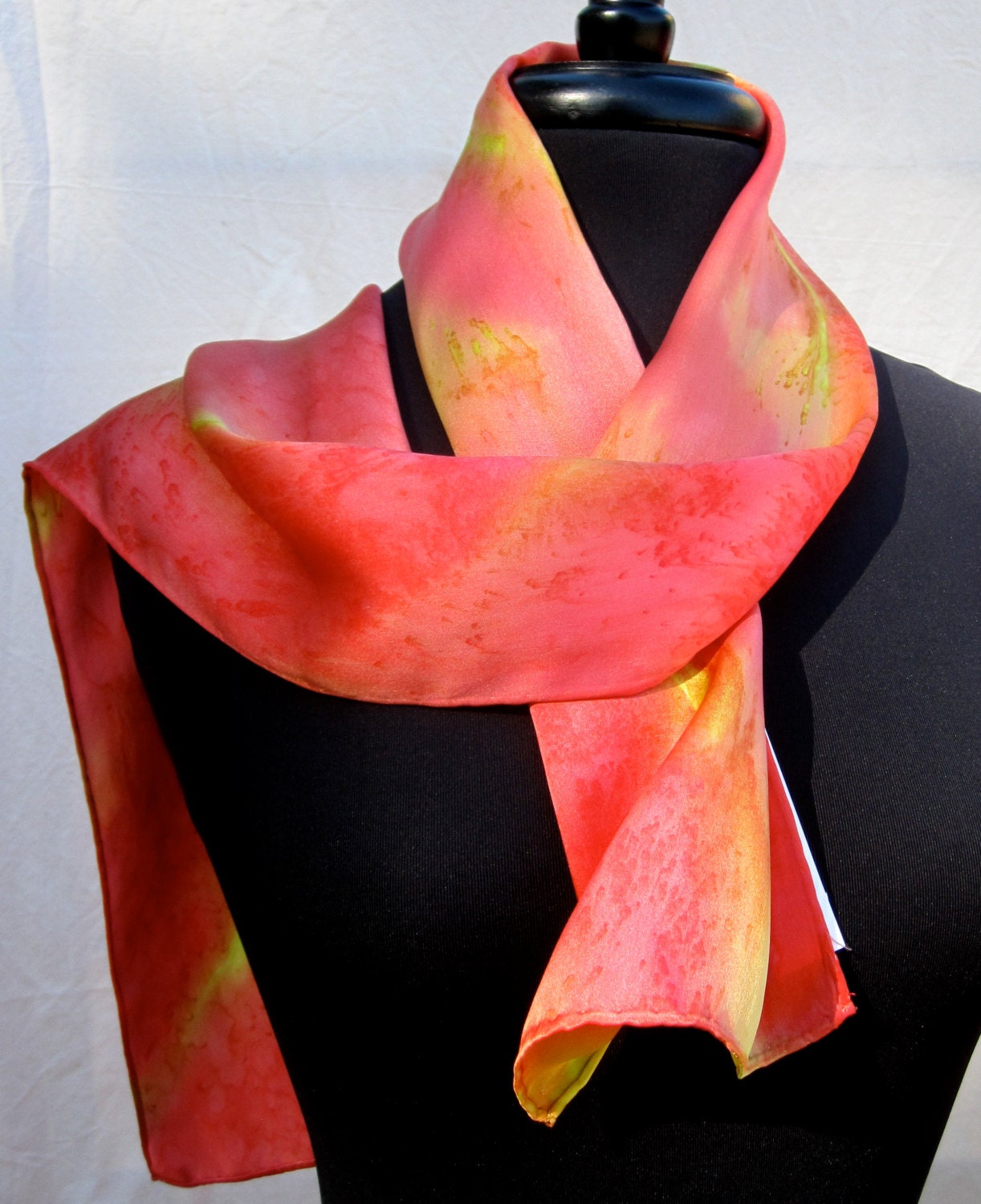 Joyflower Mango Tango Hand Painted Silk Charmeuse Scarf