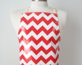 Kid apron AGE 2-5 / Red chevron stripes / Laminated apron / Paint smock / Craft apron / Full arpon / Children apron / Garden apron