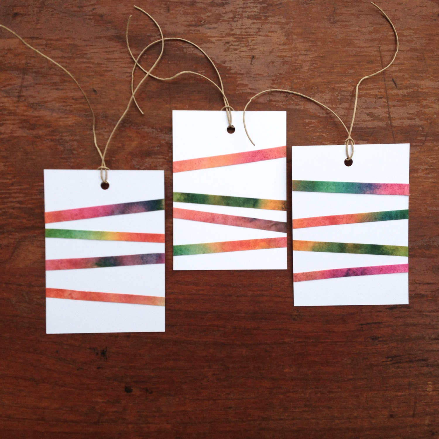 Blank Gift Hang Tag Handmade Paper Colorful Striped Set of 8