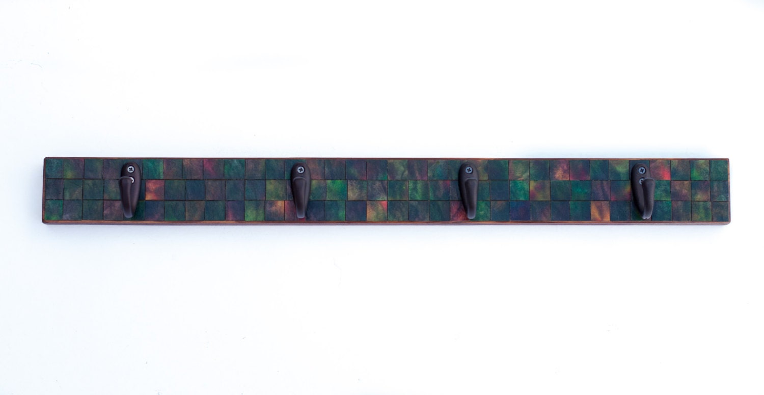 Handmade Paper Wall Coat Rack Colorful Mosaic Tile Reclaimed Wood