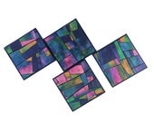 Coasters Handmade Paper Bold Colorful Mosaic Blue Stained Glass Abstract