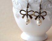 Bow earrings , pearl dangle earrings , preppy jewelry
