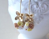 Floral earrings , gold dangle earrings, flower jewelry