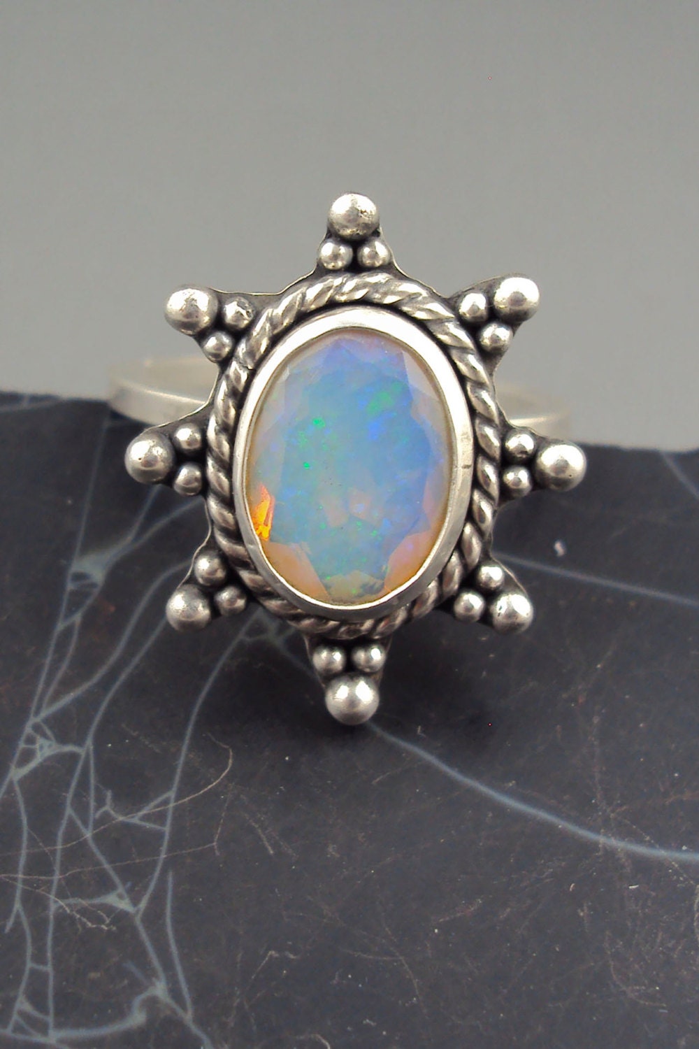 Ethiopian Faceted Opal Ring with Granulation