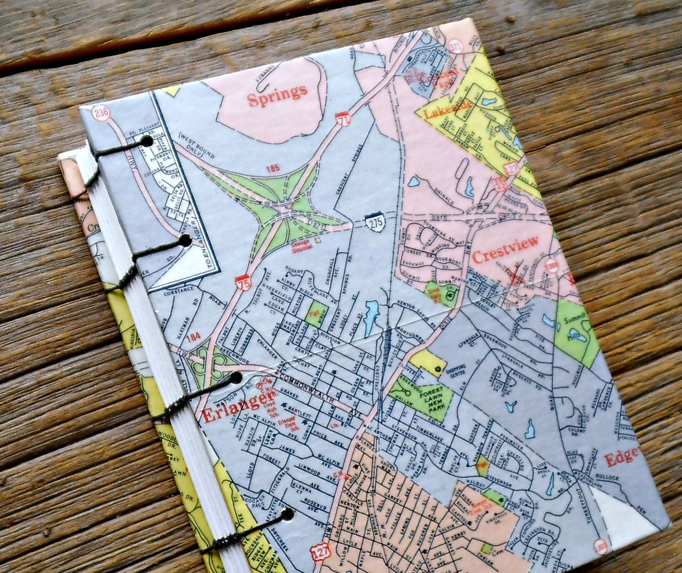 Small Blank Handmade Coptic Stitch Travel Journal Notebook Vintage Cincinnati Map