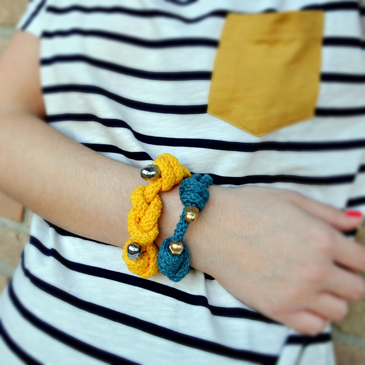 Rope knots bracelets listing for 2, colorful cotton, brass and stainless steel- Forget me knot - Made to order, choose colors