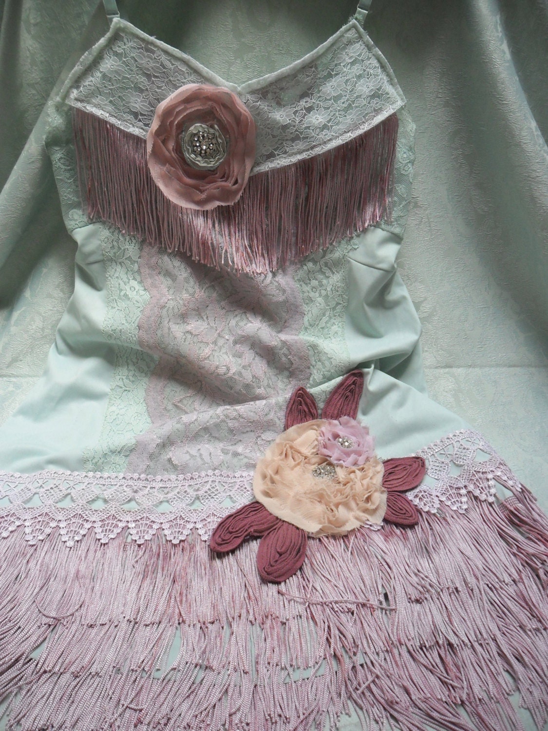 FLAPPER Great Gatsby 1920s Speakeasy Jazz Age Roaring 20s - Vintage Slip Make Over - Seafoam and Dusty Rose