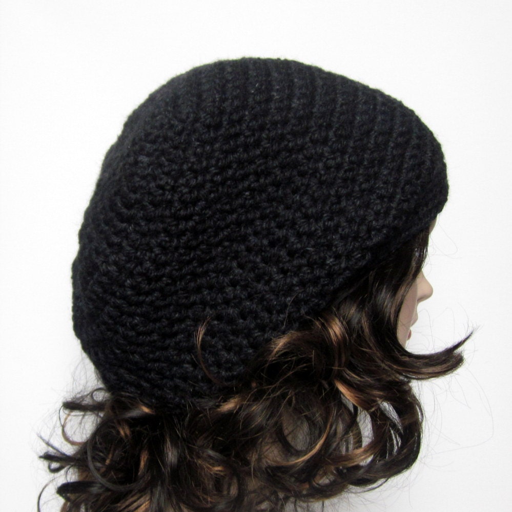 Dark Charcoal Gray Slouch Beanie - Womens Slouchy Crochet Hat - Oversized Cap - Chunky Hat
