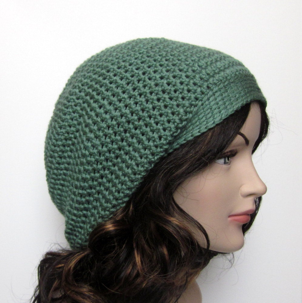 Sage Green Slouch Beanie - Womens Slouchy Crochet Hat - Ladies Oversized Cap - Spring Fashion Accessories