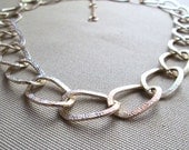 SALE - Simple hammered textured Chunky Link Necklace - Gold plated finish