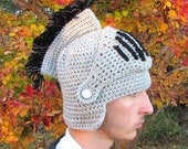 Gray Knight Helmet,  Crocheted Knight Hat, Costume Knight Beanie