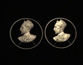 SET of TWO - Ethiopia - cut coin pendants -  w/  Haile Selassie, Ras Tafari