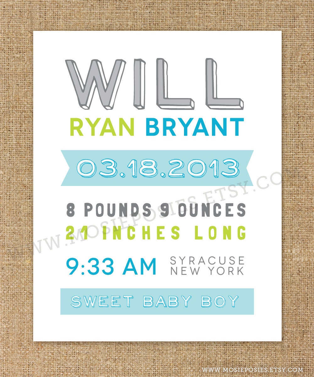 Fun & Modern Typography Birth Announcement Print