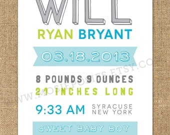 Fun & Modern Typography Birth Announcement Print