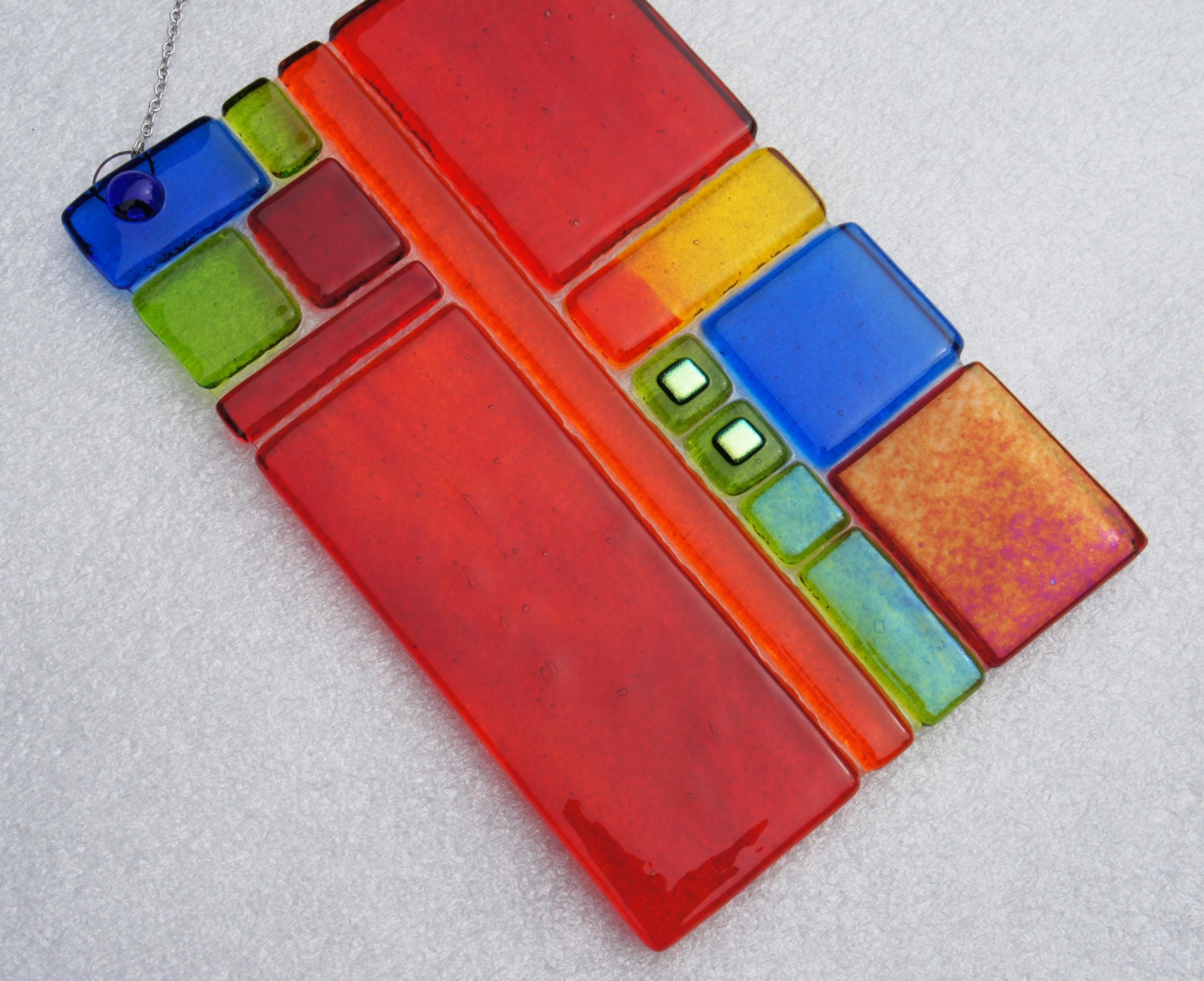 Red Orange Green Blue Yellow Suncatcher Home Decor, Garden Art, Outdoor Decor, Fused Glass Art, 4 x 6