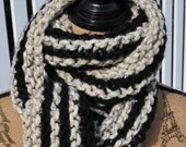 Striped Chunky Scarf - Mens Long Scarf - Womens Chunky Knit Wool Winter Neckwarmer - Teen Scarf Warm - Trendy - Fashion - Oatmeal - Black