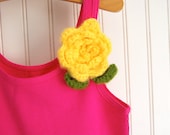 Fuschia Tank Top with Yellow Crotchet Flower - Sizes 4, 5, 6/7, 8