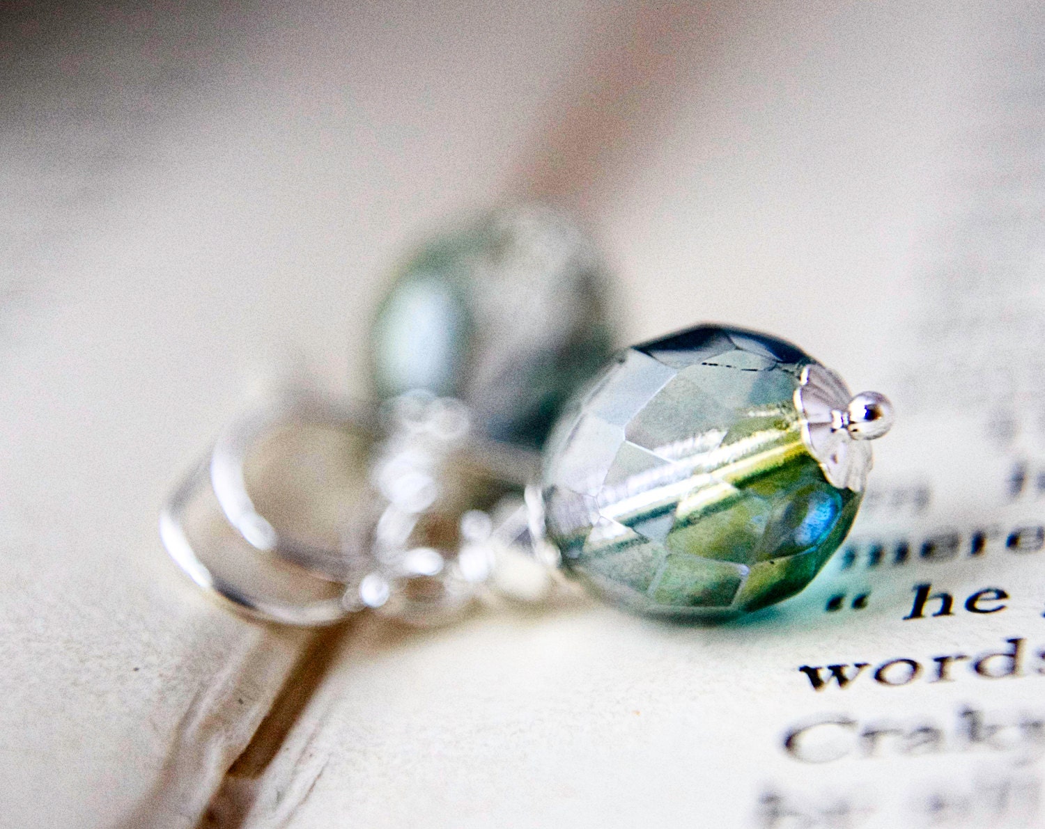 Czech Glass Earrings Sea Green Aqua Nautical Mermaid Sterling Silver