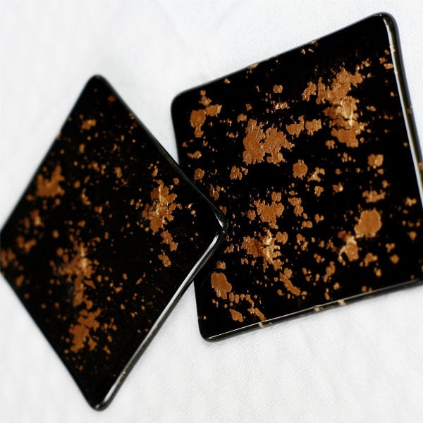 Fused Glass Coasters - Sparkle - black and bronze mica