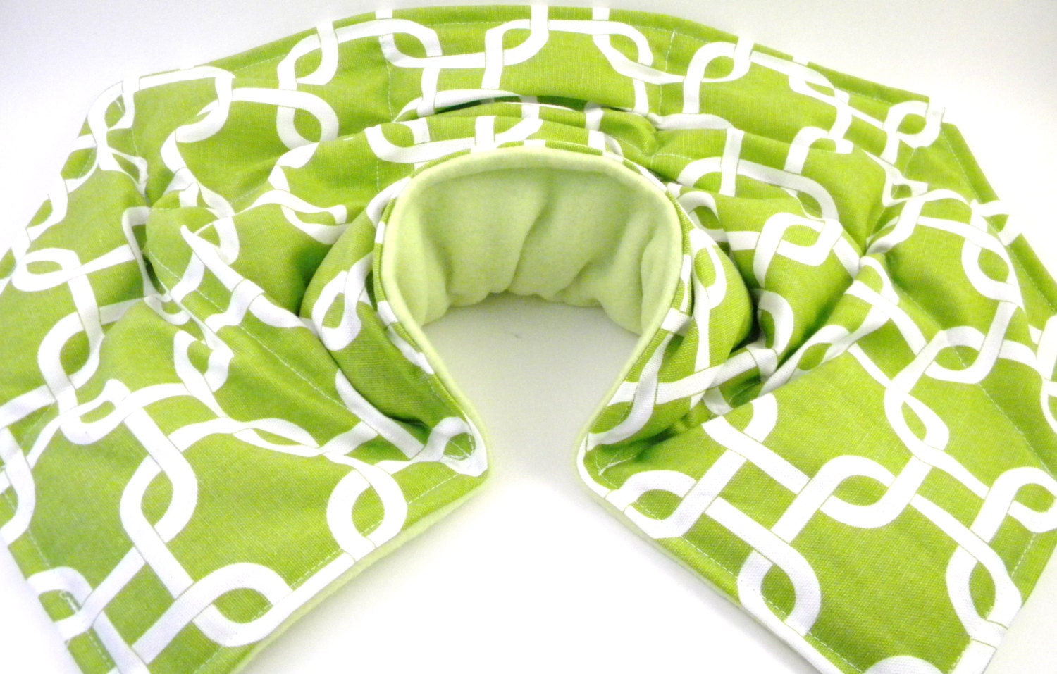 Neck Shoulder Back, Neck Warmer Pillow, Hot Cold Therapy, Microwave Heat Pack, rice bag with flax,  green white geometric