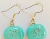 Bicycle earrings - bike earrings - cycling jewelry - fused glass - turquoise blue - LotsaShimmer