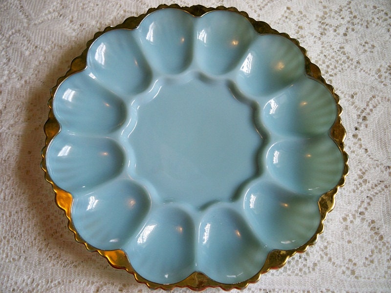 Vintage Fire King Anchor Hocking Delphite Blue Egg Plate Tray