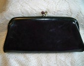 Vintage Black Patent Leather Clutch Purse Evening Bag