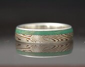 Mokumé Gane and Green Turquoise inlay ring
