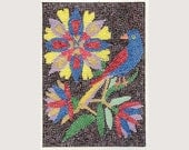 Mosaic Fraktur with Bird and Flowers ACEO Original by Theodora