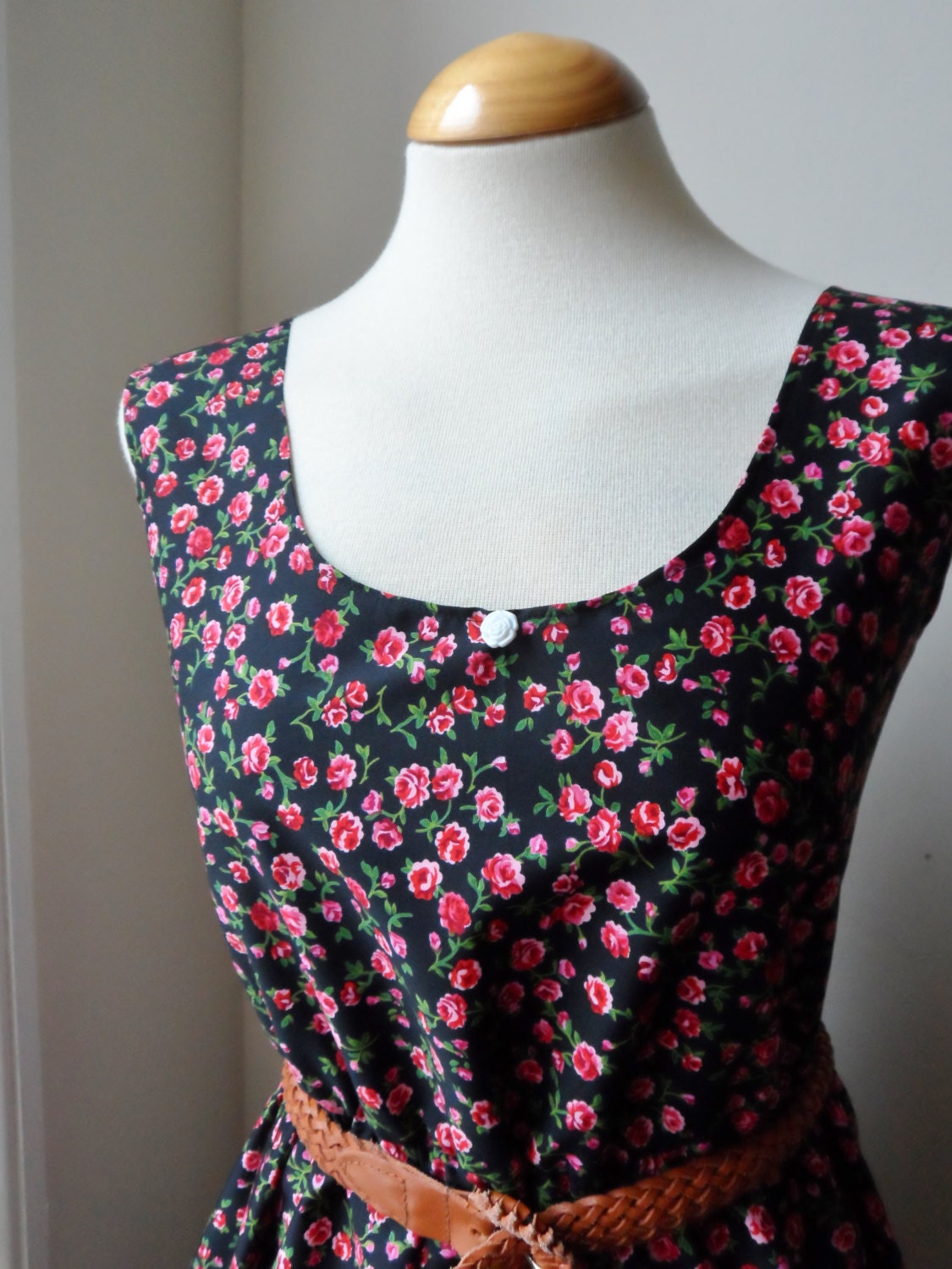 Floral Rose Dress / Black Gypsy Rose Tea Dress / Handmade / Choose Your Size