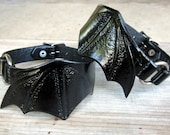 Bat Wings Black Hand Tooled Leather Boot Straps Harness Ring