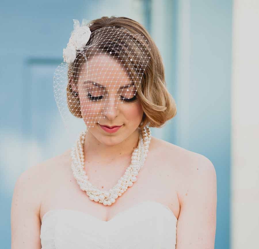 Birdcage Veil, Fabric Hair Flower, Bridal Comb, Wedding Veil