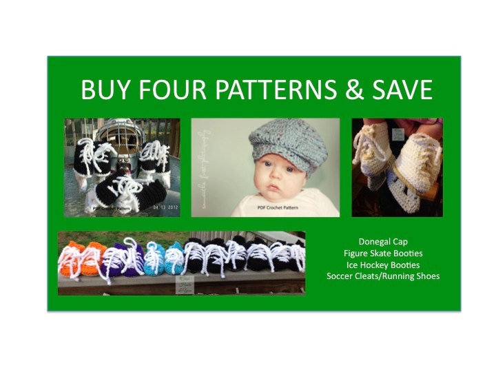Instant Download - Buy Donegal Cap - Hockey Skates - Figure Skates - Soccer Cleats Crochet Patterns together and Save