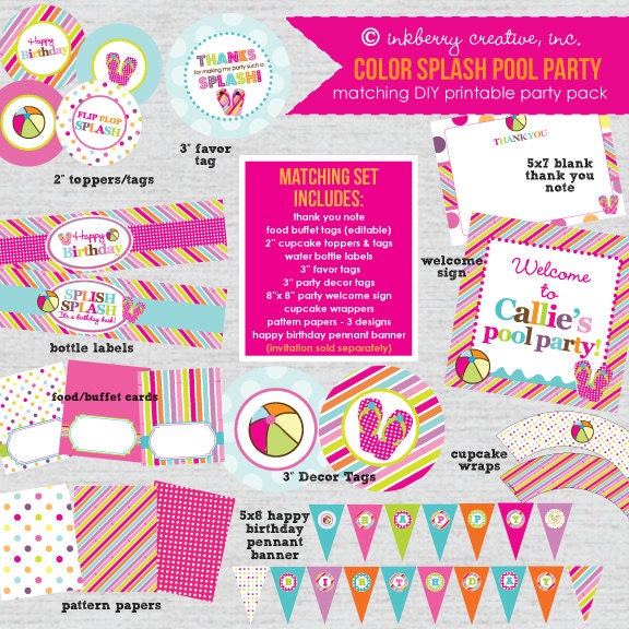 Color Splash Birthday Pool Party - DIY/Printable Complete Party Pack Il_170x135