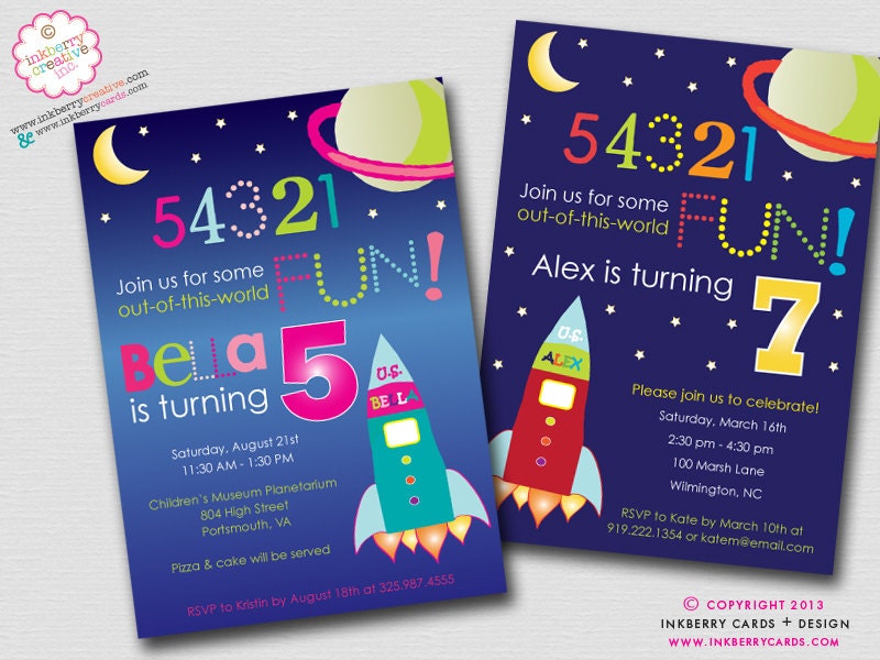 Out of this World - Space Theme Birthday Party Invitation (Digital File - Printed Cards Also Available) Il_570xn