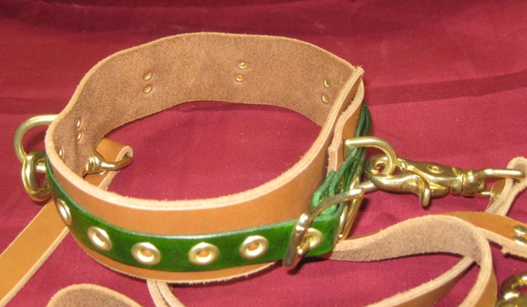 Leather bondage restraint set- handcuffs, collar and lead w/ light Steampunk aesthetic