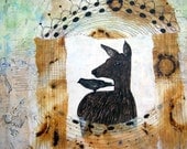 Mixed Media Collage Art, Painting/Drawing, Deer and Crow