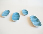 4 Vintage Mid Century Blue and White La Gardo Tackett Banana Split/ Sundae Dishes Ice Cream Party