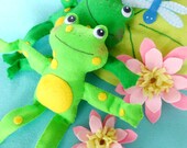 Felt Frog Softies Toy Sewing Pattern - PDF ePATTERN for Frogs, Lily Pad, Lily & Dragonfly Play Set