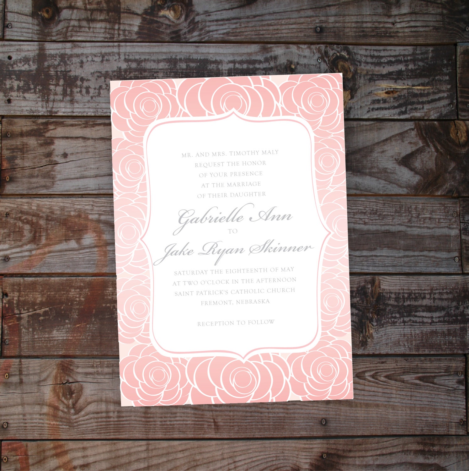 Custom Rose Floral Ombre Wedding Invitation
