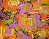 1970 Vintage FLORAL Fabric - Jersey Knit - Moroccan Architectural Print Floral - Purple Orange Green - Draping Yardage