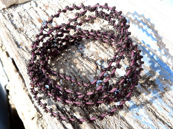 Vintage 1900 French purple glass beads wire / CANETILLE / 3 yards
