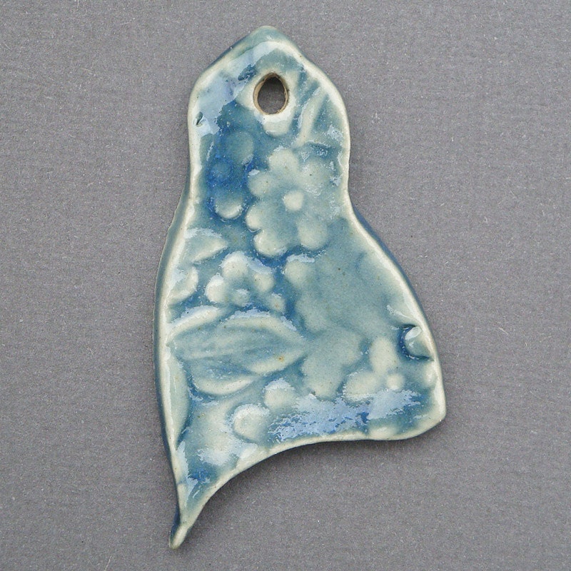 Porcelain Flower Pendant in Blue Green