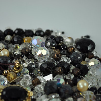 400 plus Vintage Black and Clear Crystals - Mixed Bag (1)