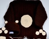 Long Sleeve Teddy Bear Romper Brown Cream Romper bodysuit animal warm winter costume baby shower gift button snap crotch hat set