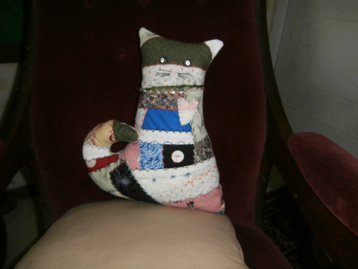 CRAZY QUILT CAT Ooak Cat Pillow
